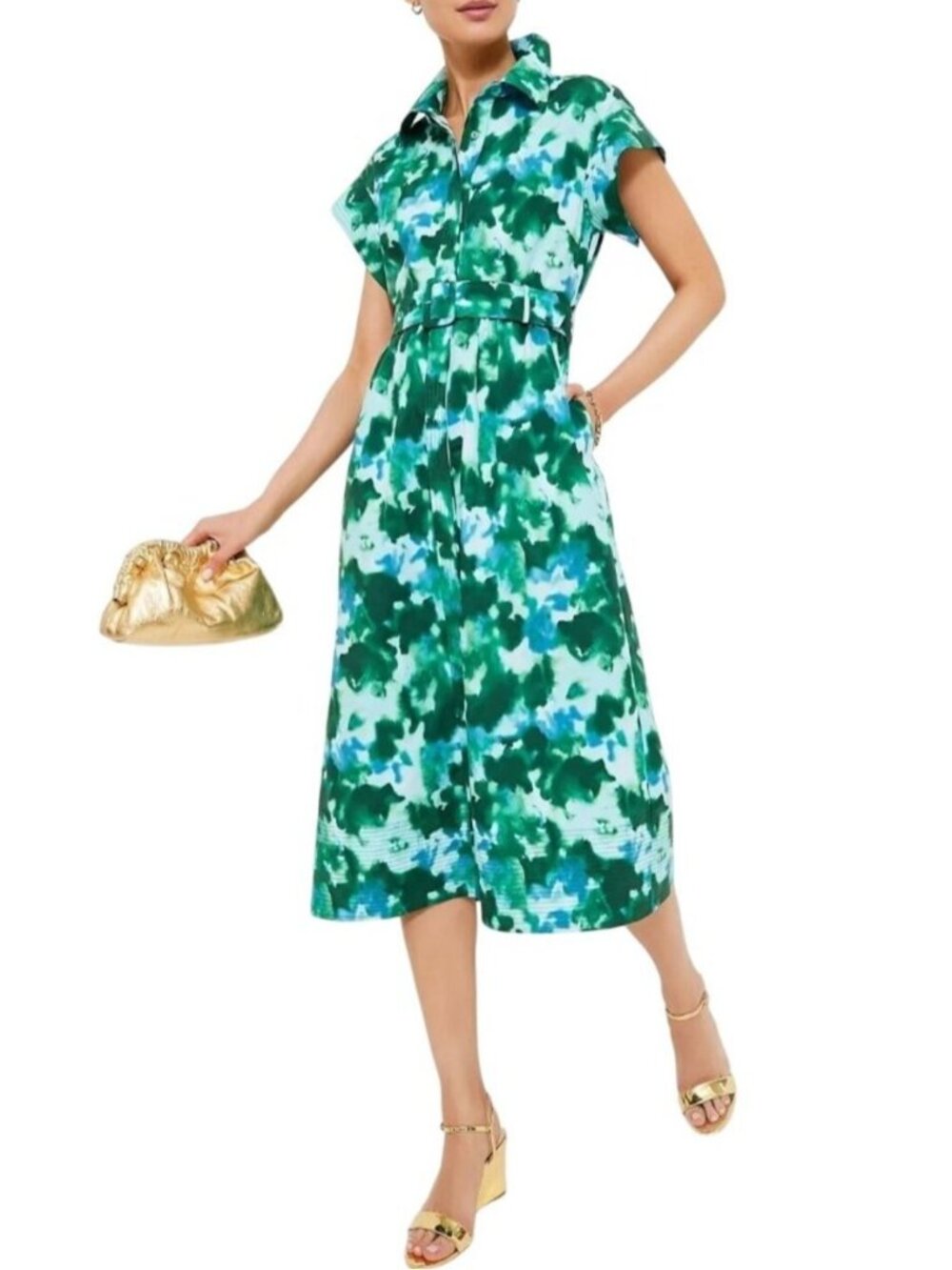 Tuckernuck Deep Lagoon Chloe Midi Dress Watercolor Abstract Green Plus Size XXL
